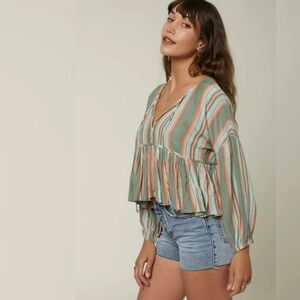 O'Neill Women's Rosie Stripe Top Moss Green Sz: Small